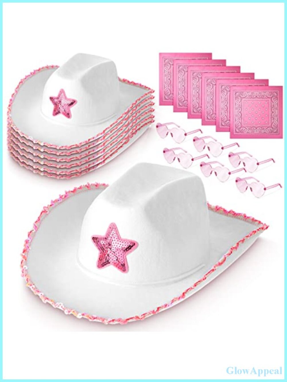 18pc Cowgirl Hat Party Set with Heart Sunglasses & Bandanas for Bachelorette